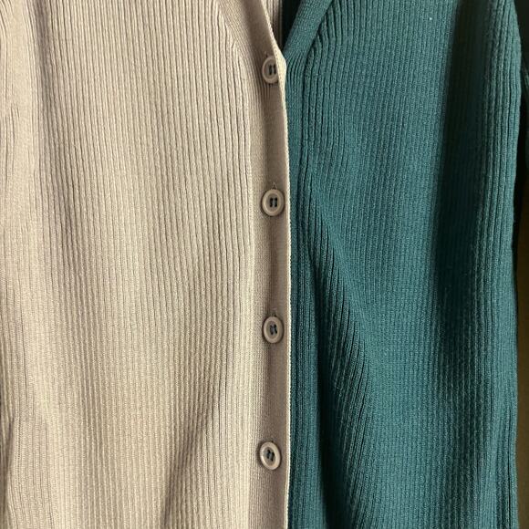 Busayo Ribbed Two-Tone Blue Purple Long Sleeve Sweater Midi Dress Size Small - Picture 16 of 16